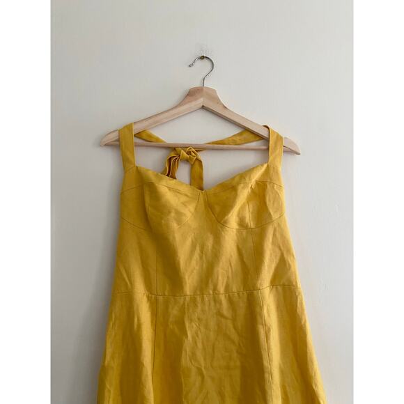 REFORMATION Tala Linen Sunflower Yellow Midi Dress Size 12 NEW - Picture 6 of 12